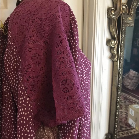 NWT Retrology Boho Woven Top Peasant Blouse S/S Lace Plus SIZE 1X  Berry - Picture 7 of 10